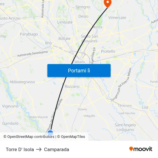 Torre D' Isola to Camparada map