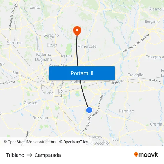 Tribiano to Camparada map
