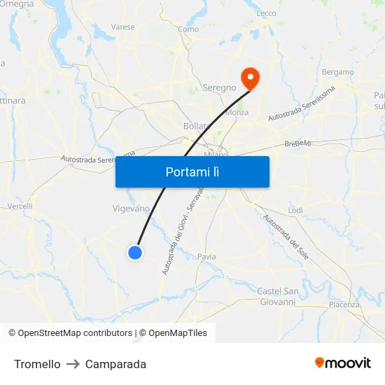 Tromello to Camparada map