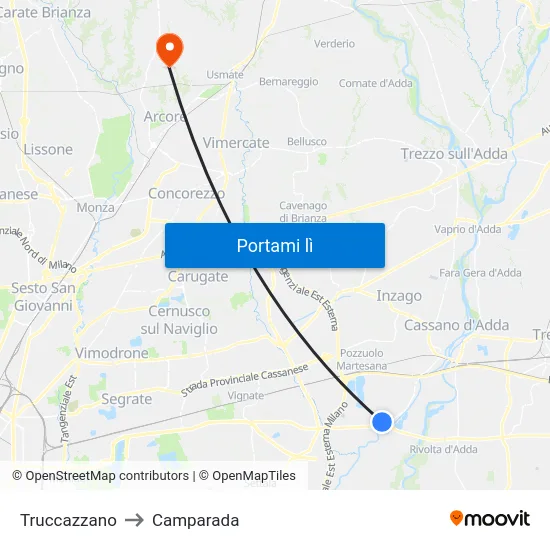 Truccazzano to Camparada map