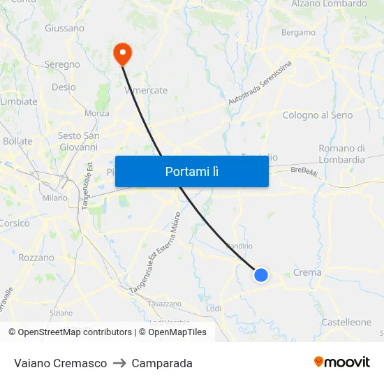 Vaiano Cremasco to Camparada map