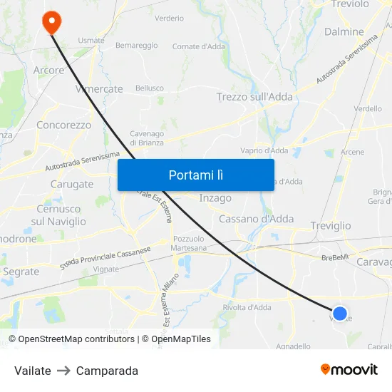 Vailate to Camparada map