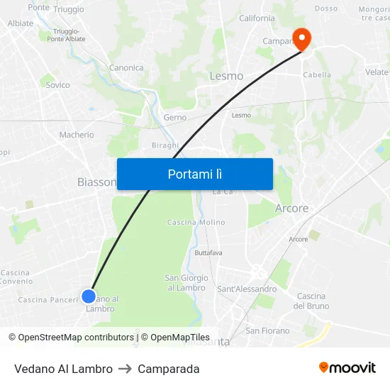 Vedano Al Lambro to Camparada map