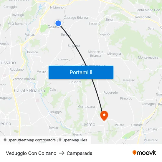 Veduggio Con Colzano to Camparada map