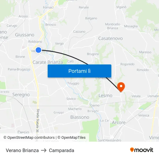 Verano Brianza to Camparada map