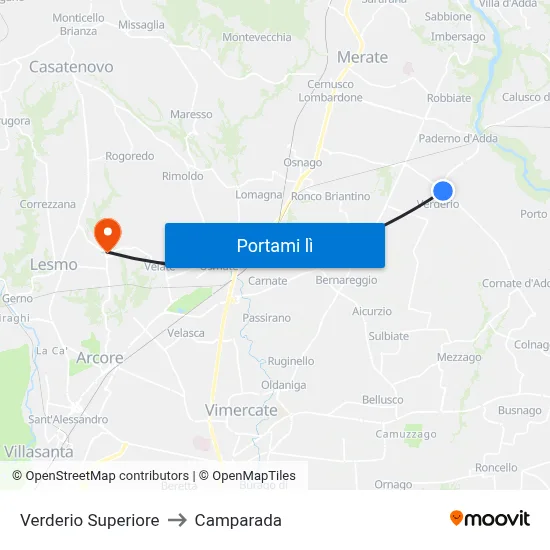 Verderio Superiore to Camparada map
