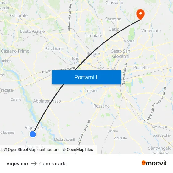 Vigevano to Camparada map
