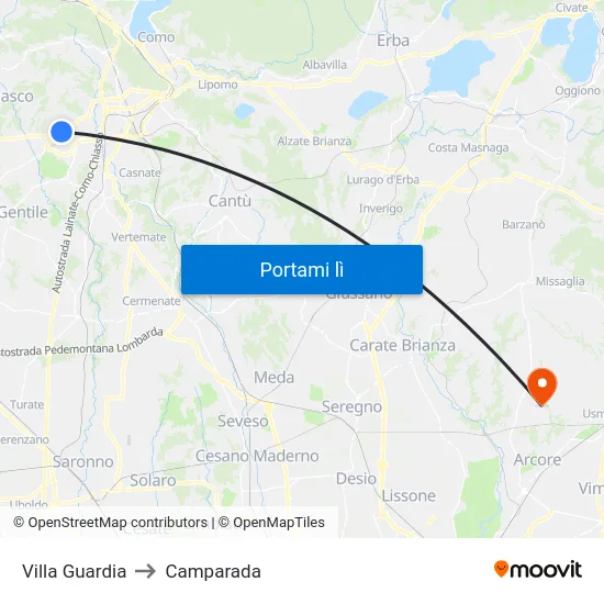 Villa Guardia to Camparada map