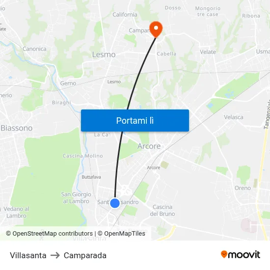 Villasanta to Camparada map
