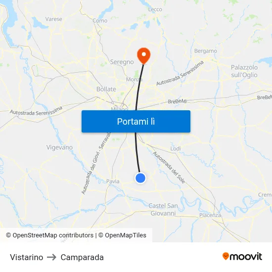 Vistarino to Camparada map