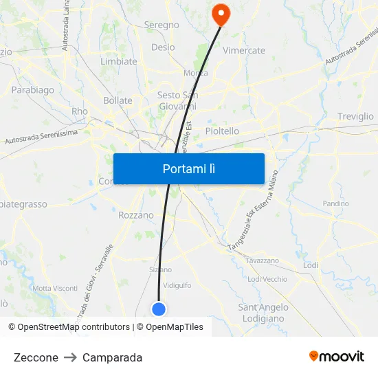 Zeccone to Camparada map