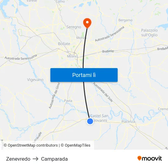 Zenevredo to Camparada map