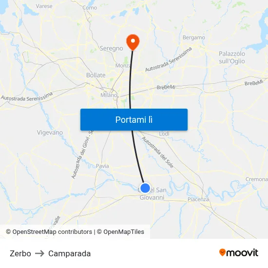 Zerbo to Camparada map