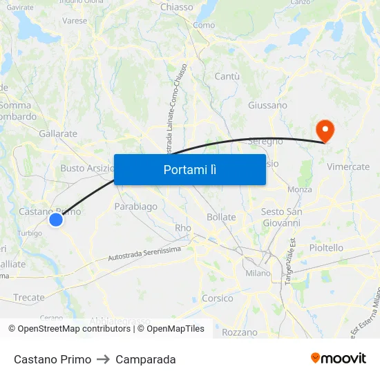 Castano Primo to Camparada map