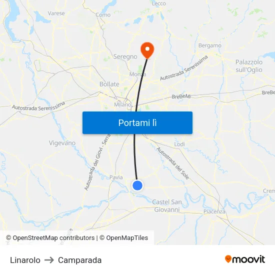 Linarolo to Camparada map