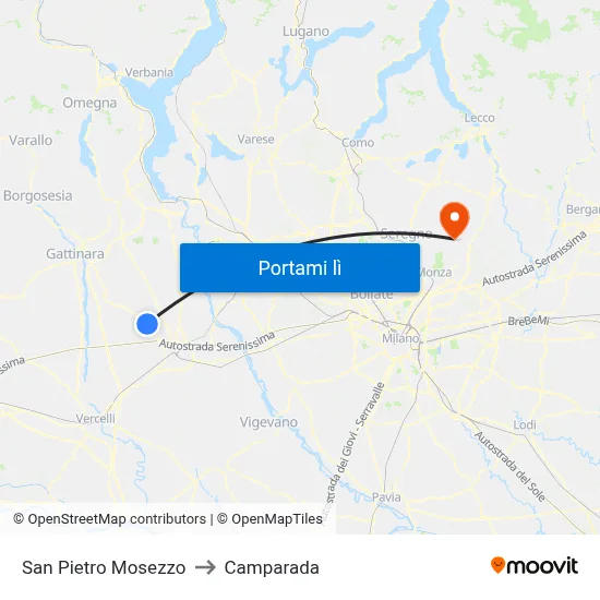 San Pietro Mosezzo to Camparada map