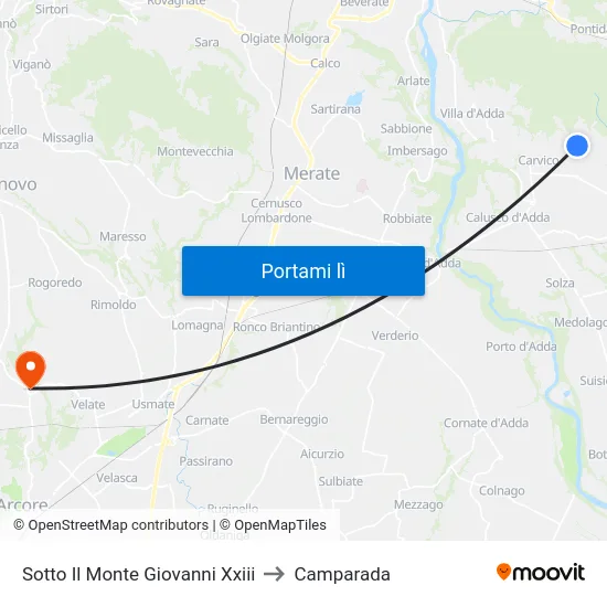 Sotto Il Monte Giovanni Xxiii to Camparada map