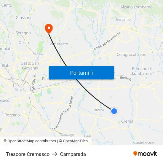 Trescore Cremasco to Camparada map