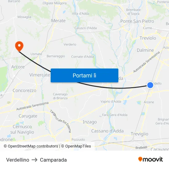 Verdellino to Camparada map