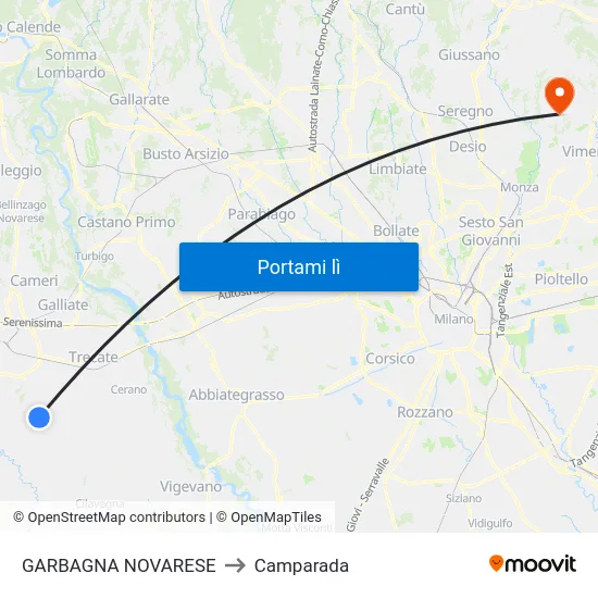 GARBAGNA NOVARESE to Camparada map