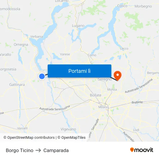 Borgo Ticino to Camparada map