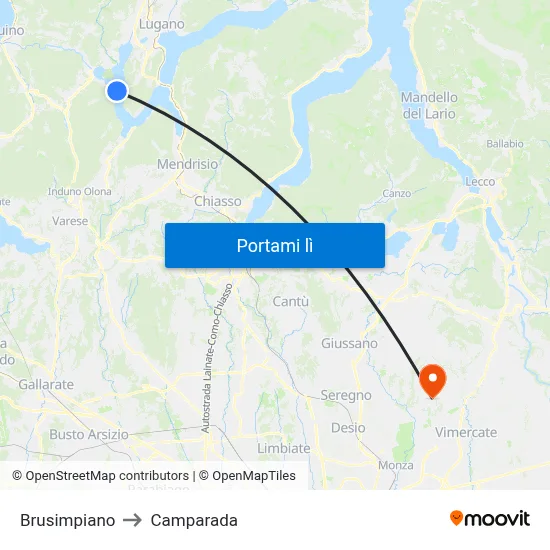 Brusimpiano to Camparada map
