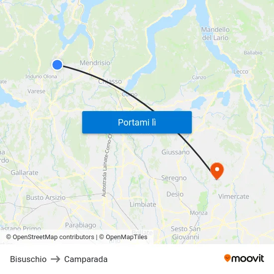 Bisuschio to Camparada map