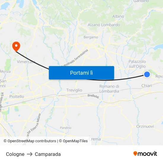 Cologne to Camparada map