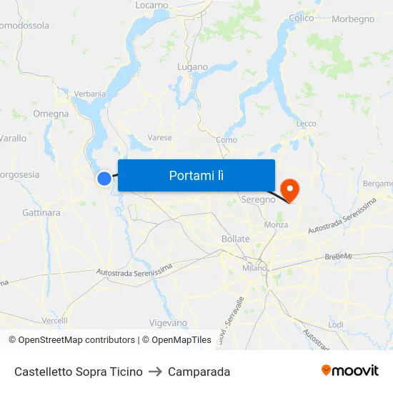 Castelletto Sopra Ticino to Camparada map