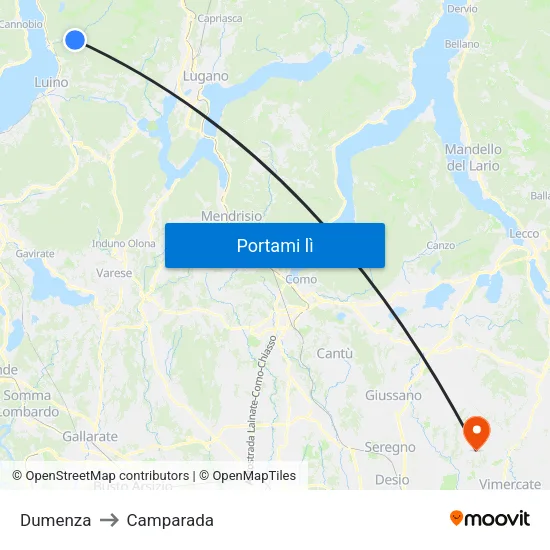 Dumenza to Camparada map