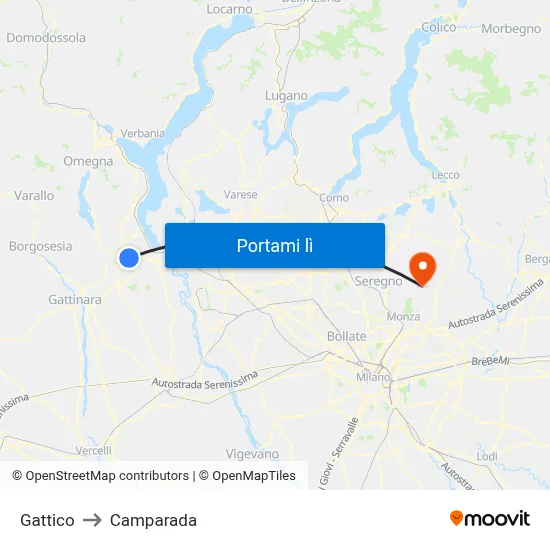 Gattico to Camparada map