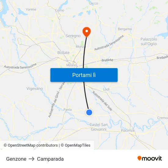 Genzone to Camparada map
