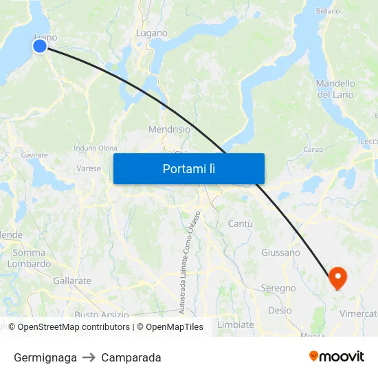 Germignaga to Camparada map