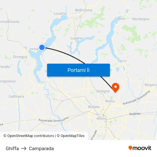 Ghiffa to Camparada map