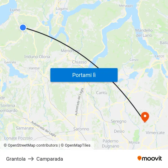 Grantola to Camparada map