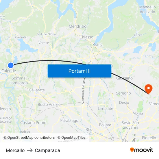 Mercallo to Camparada map