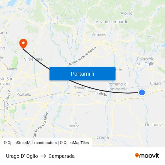 Urago D' Oglio to Camparada map