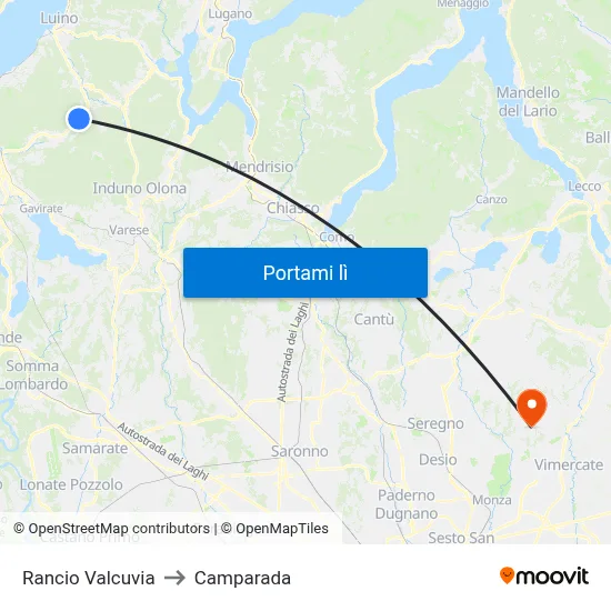 Rancio Valcuvia to Camparada map