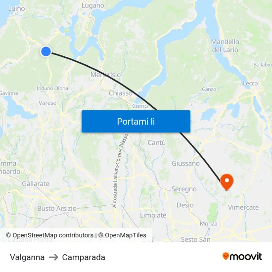 Valganna to Camparada map