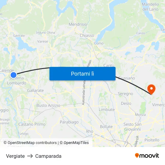 Vergiate to Camparada map