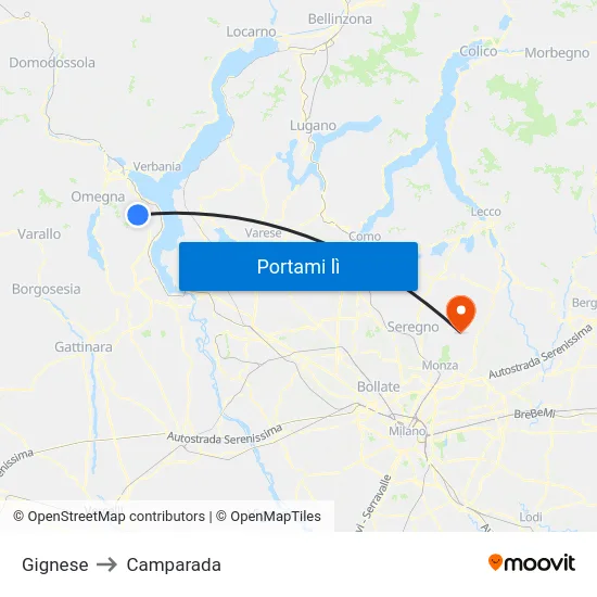 Gignese to Camparada map