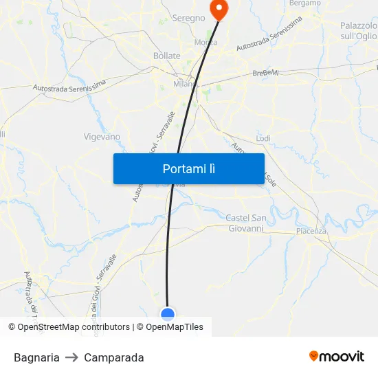 Bagnaria to Camparada map