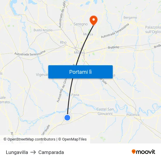 Lungavilla to Camparada map