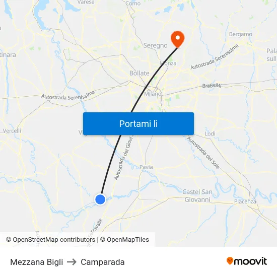 Mezzana Bigli to Camparada map