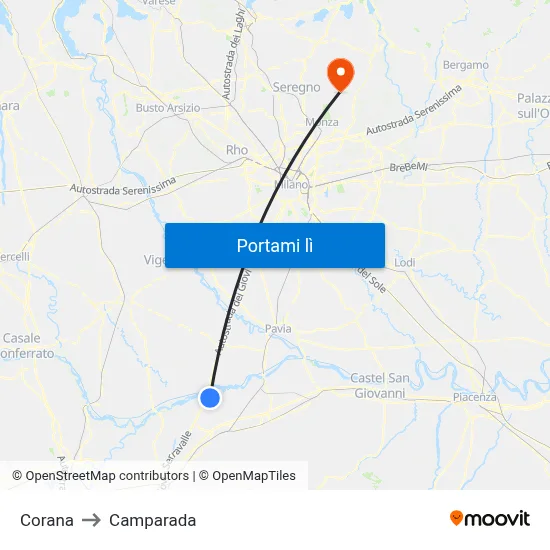 Corana to Camparada map