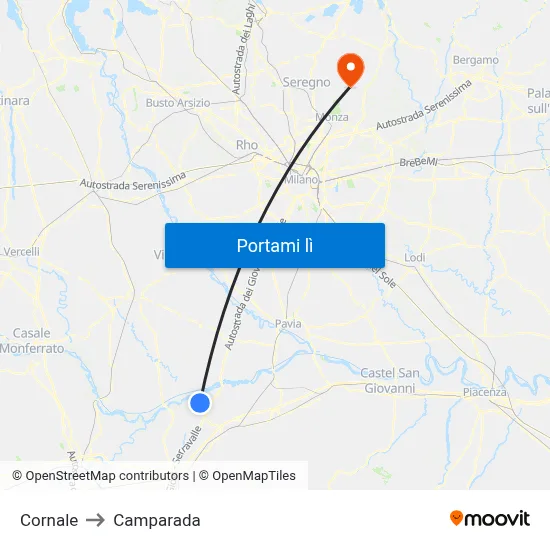 Cornale to Camparada map