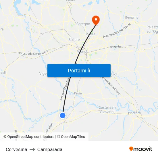 Cervesina to Camparada map