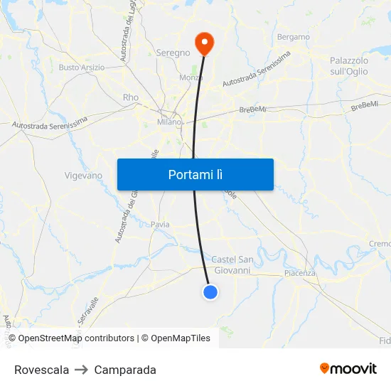 Rovescala to Camparada map