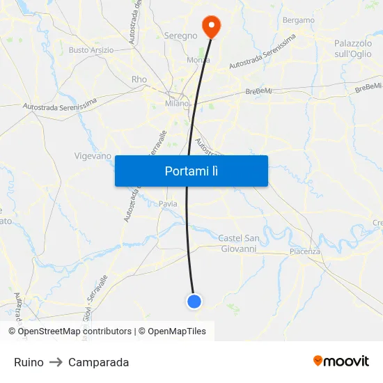 Ruino to Camparada map