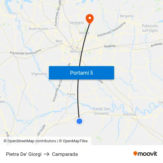 Pietra De' Giorgi to Camparada map